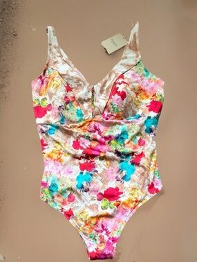 AMOENA Swimsuit Size 18 Multicolor Floral Breeze One Piece Mastectomy Pocket NWT